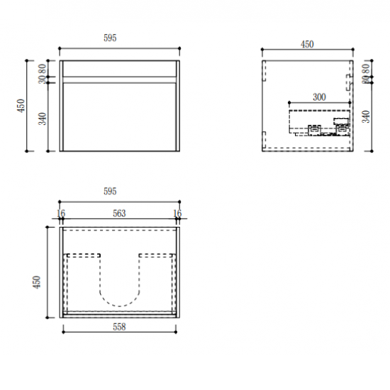 BC13 600X460X460MM PLYWOOD WALL HUNG VANITY - LIGHT OAK WITH CERAMIC TOP